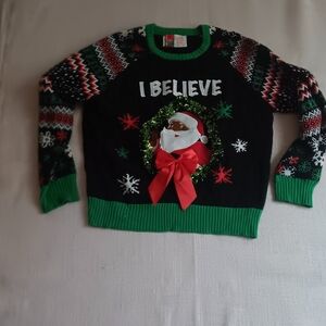 Spencer's Black and Green 'I Believe' Christmas Sweater
